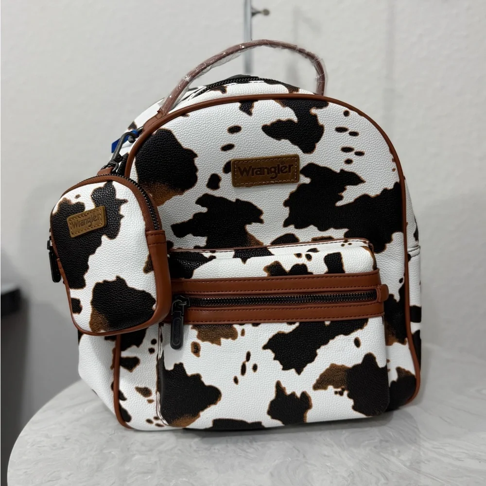 Wrangler Cow Print Backpack With Coin Pouch - Brown NWT